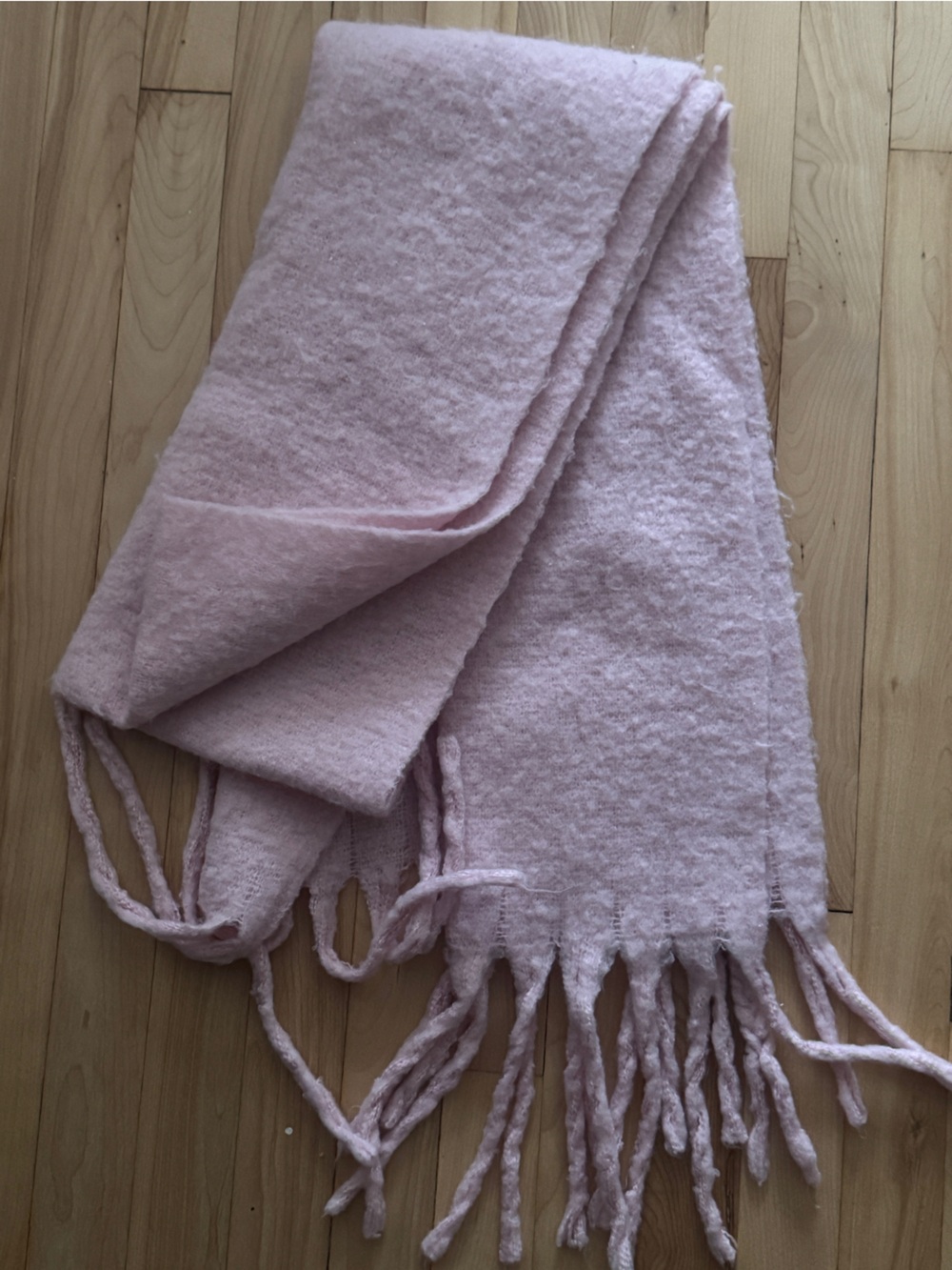 SHEIN Pink Plush Fringe Scarf